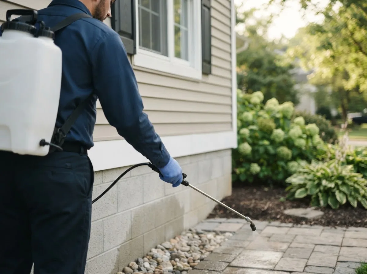 Pest control technician inspecting a home in Center, MO